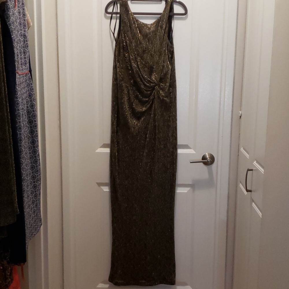 Calvin Klein full length gold metalic dress